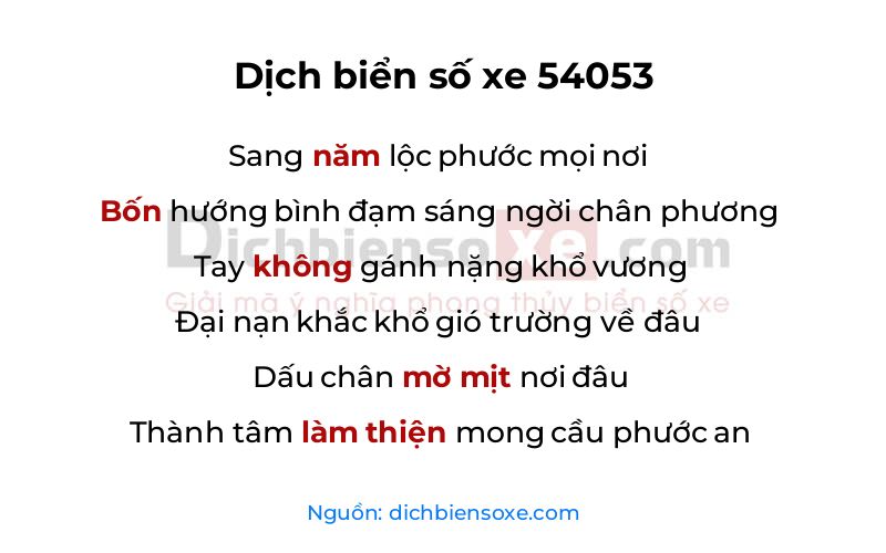 Dịch thơ biển số 54053