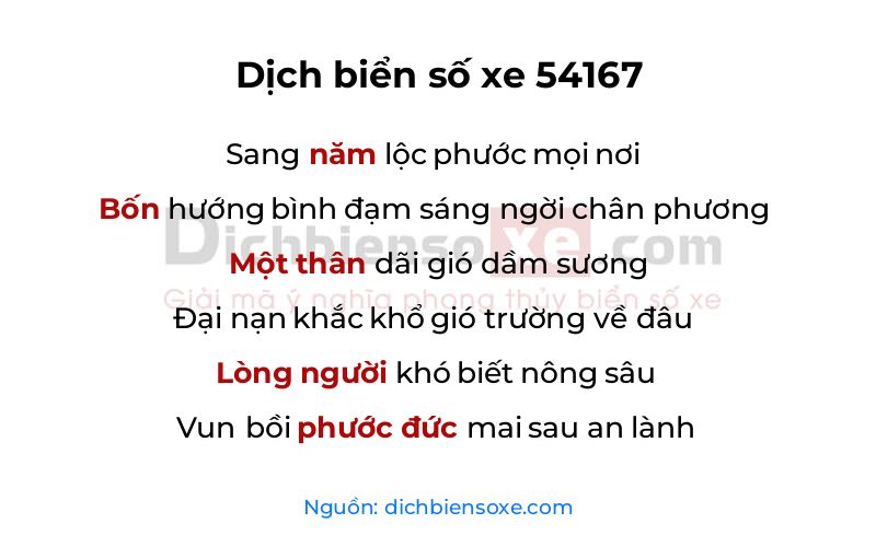Dịch thơ biển số 54167
