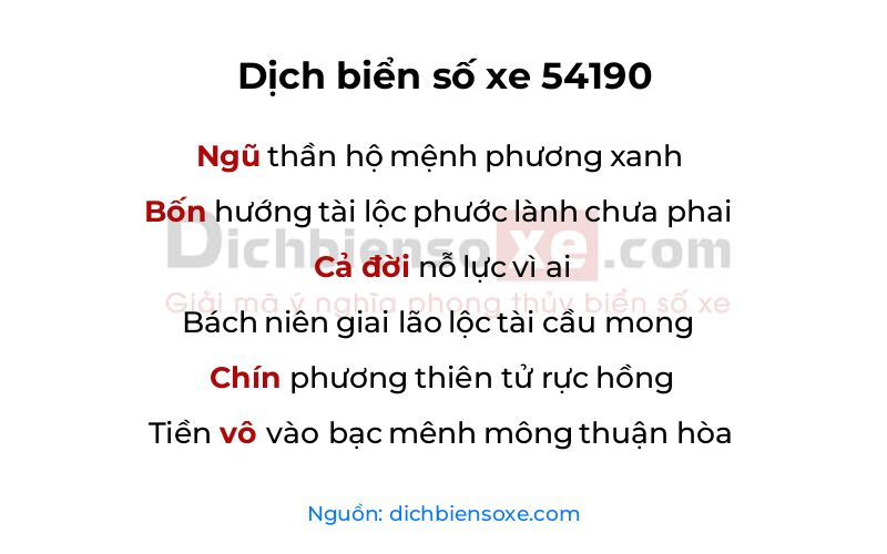 Dịch thơ biển số 54190