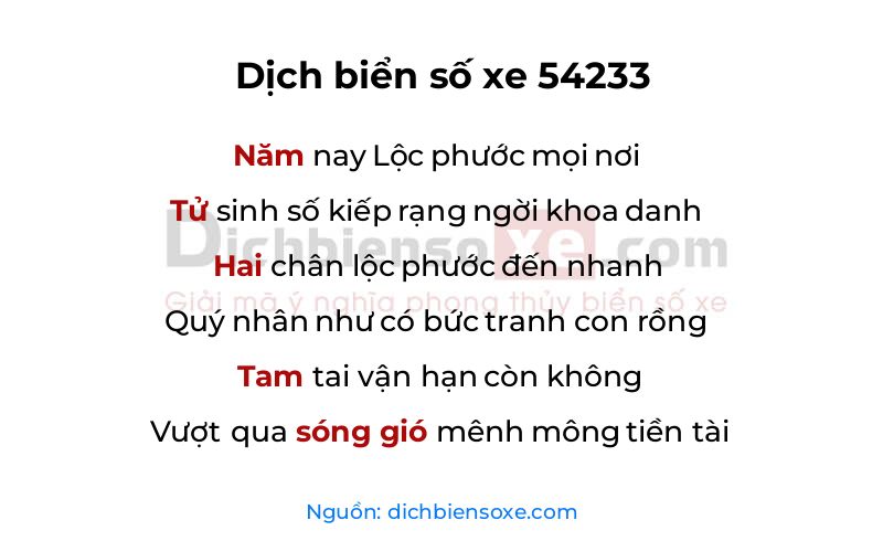 Dịch thơ biển số 54233