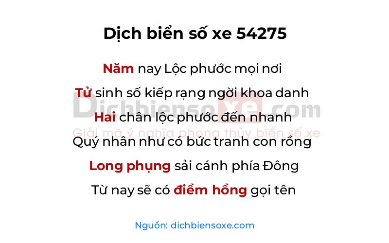 Dịch thơ biển số 54275
