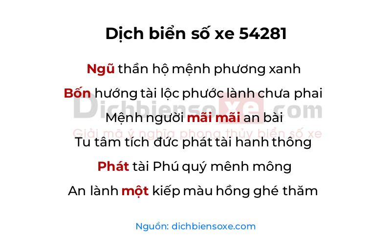 Dịch thơ biển số 54281