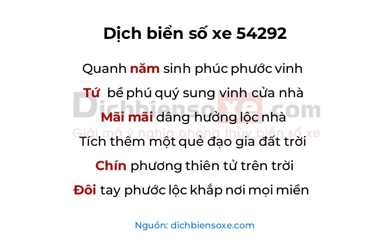 Dịch thơ biển số 54292