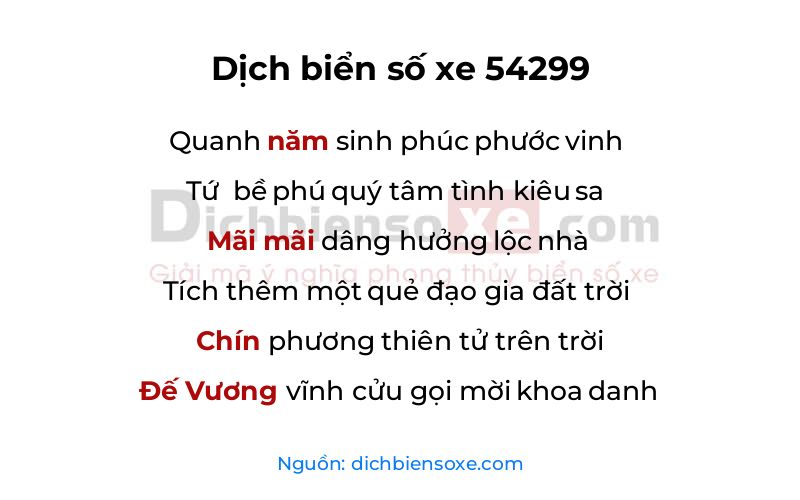 Dịch thơ biển số 54299