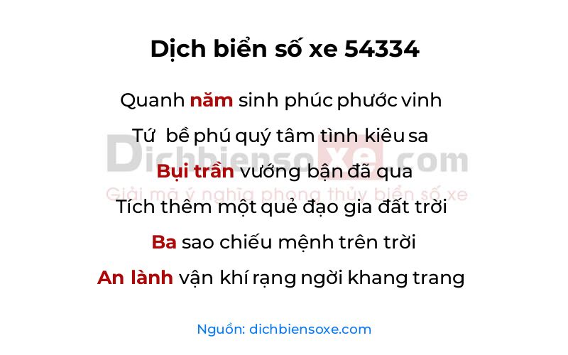 Dịch thơ biển số 54334
