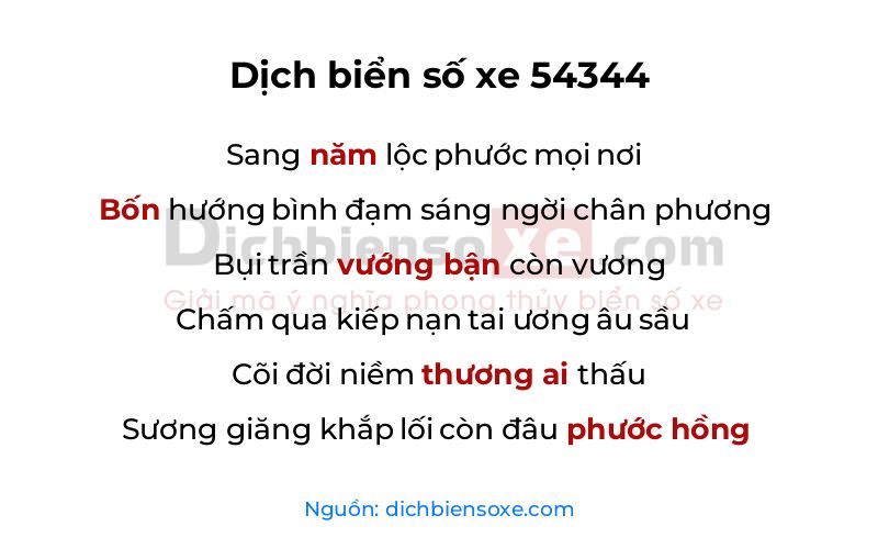 Dịch thơ biển số 54344