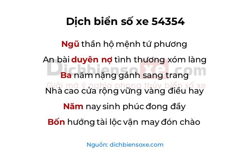 Dịch thơ biển số 54354