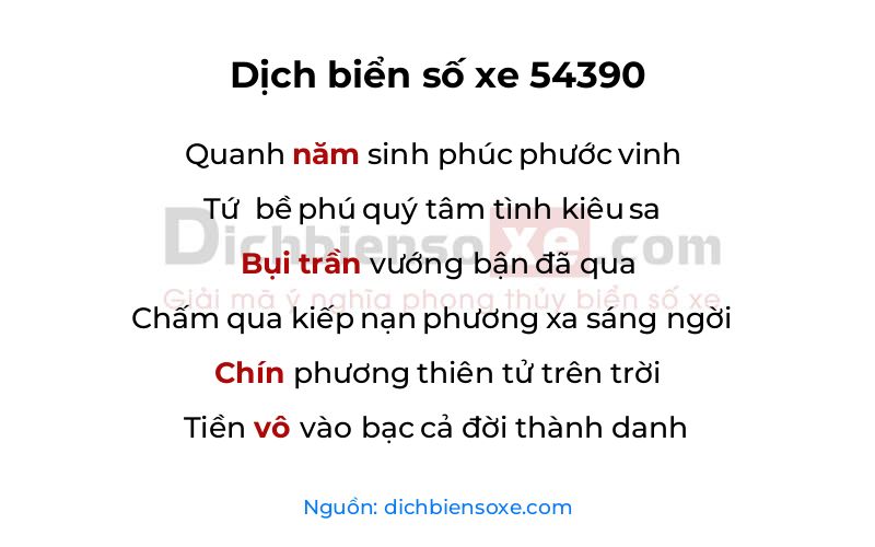 Dịch thơ biển số 54390