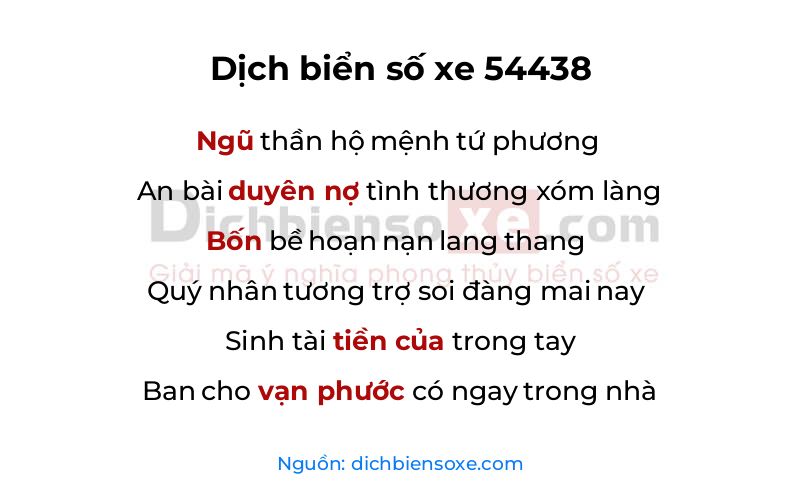 Dịch thơ biển số 54438