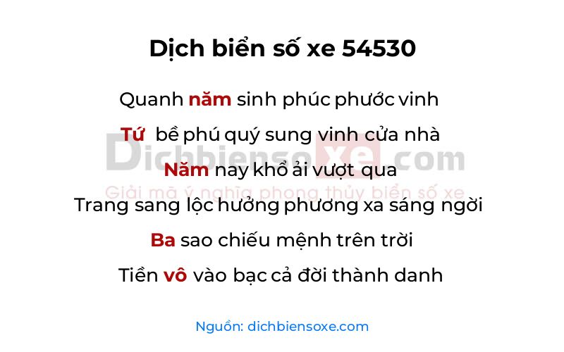 Dịch thơ biển số 54530