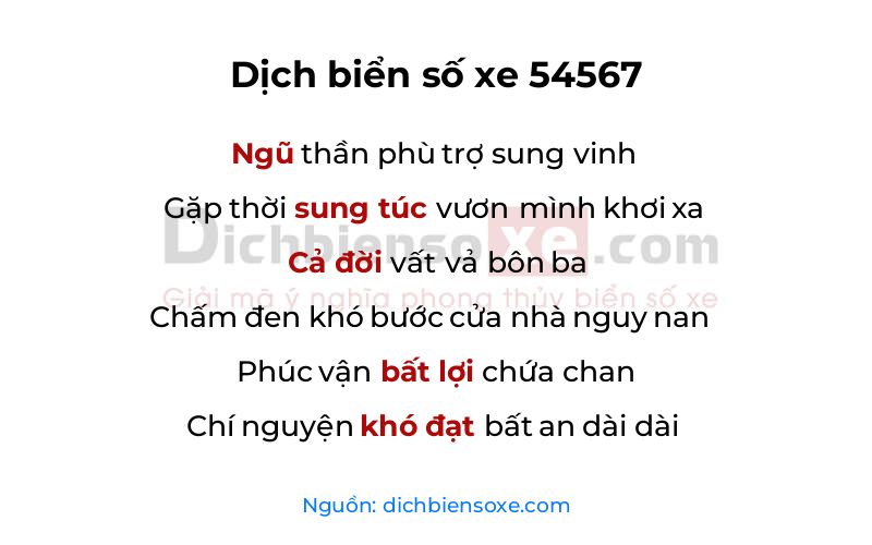 Xem ý nghĩa phong thủy biển số xe 54567 (Tử Sinh Lộc Mất)