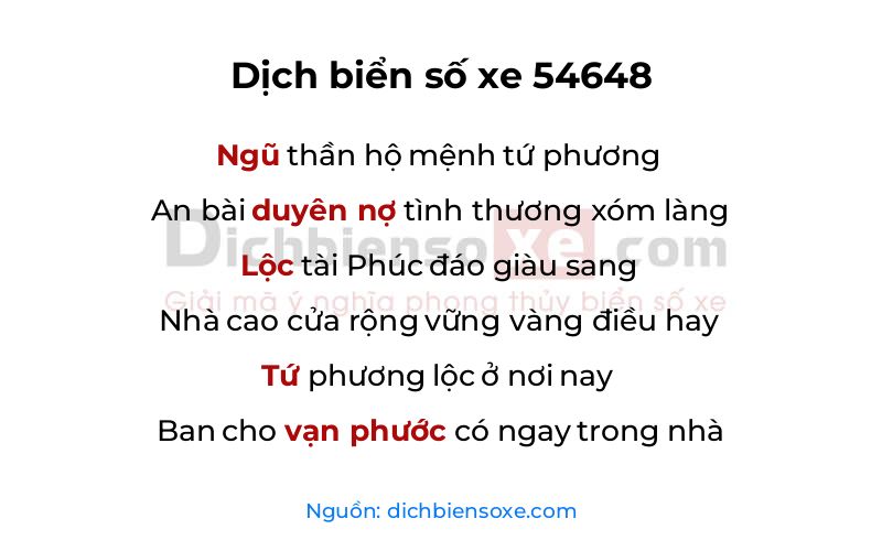 Dịch thơ biển số 54648