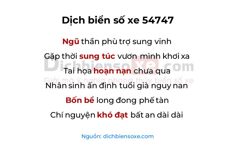 Dịch thơ biển số 54747
