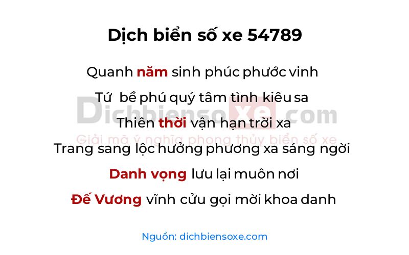 Dịch thơ biển số 54789