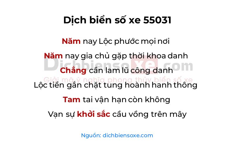 Dịch thơ biển số 55031