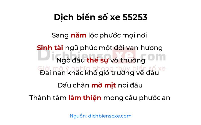 Dịch thơ biển số 55253