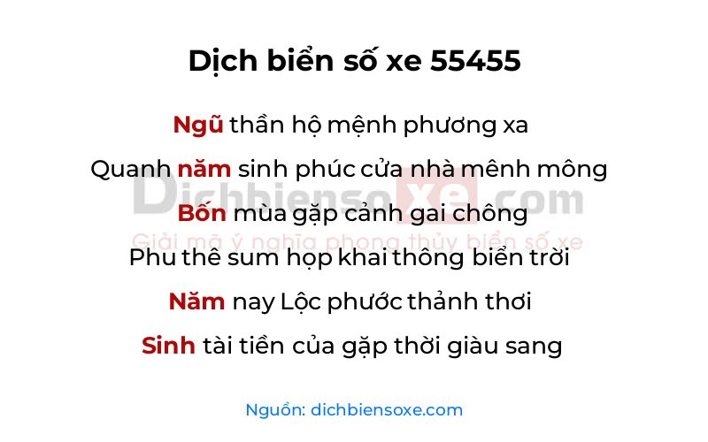 Dịch thơ biển số 55455