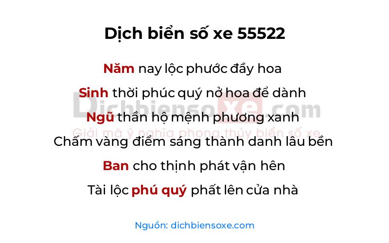 Dịch thơ biển số 55522