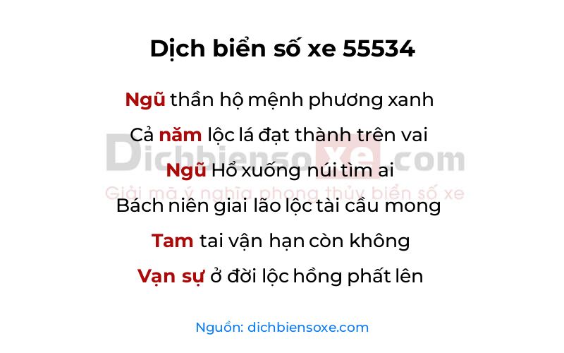 Dịch thơ biển số 55534
