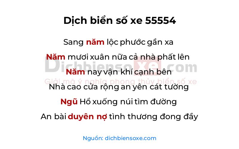 Dịch thơ biển số 55554