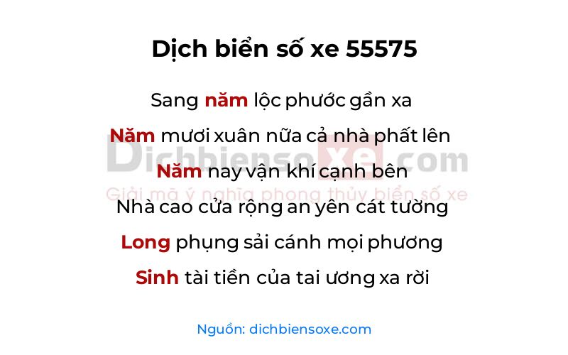 Dịch thơ biển số 55575