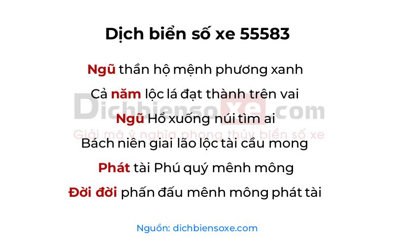 Dịch thơ biển số 55583