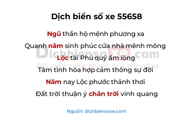 Dịch thơ biển số 55658