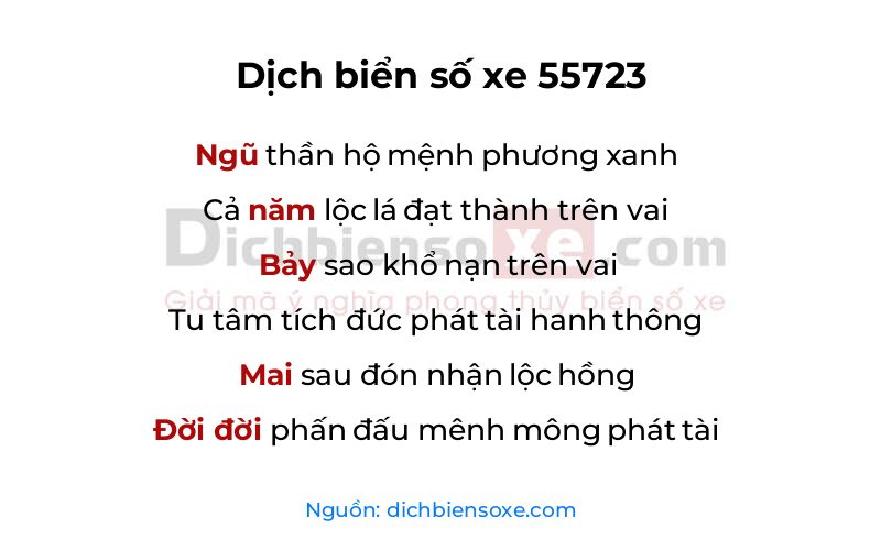 Dịch thơ biển số 55723