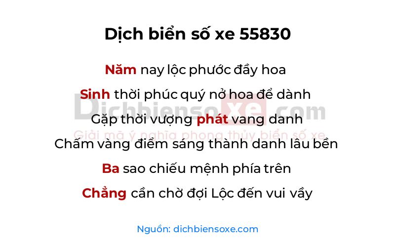 Dịch thơ biển số 55830