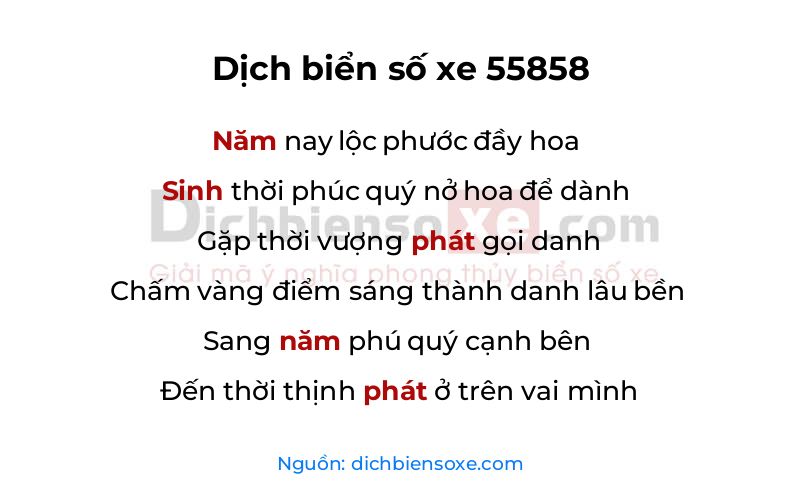 Dịch thơ biển số 55858