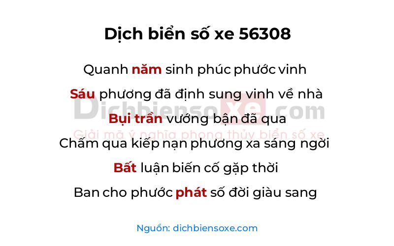 Dịch thơ biển số 56308