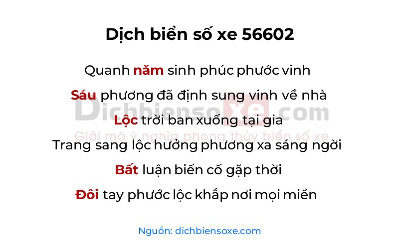 Dịch thơ biển số 56602