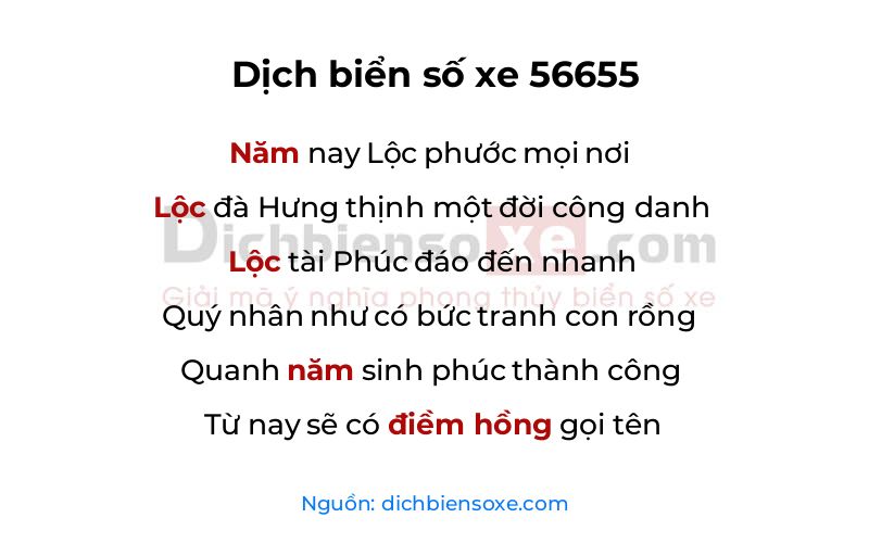 Dịch thơ biển số 56655
