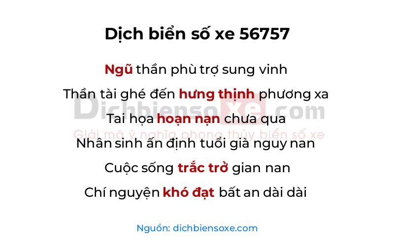 Dịch thơ biển số 56757