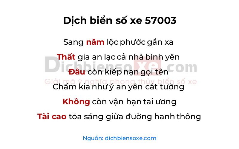 Dịch thơ biển số 57003