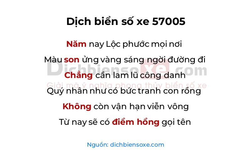 Dịch thơ biển số 57005