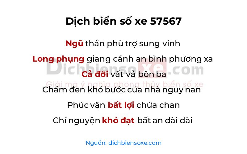 Dịch thơ biển số 57567