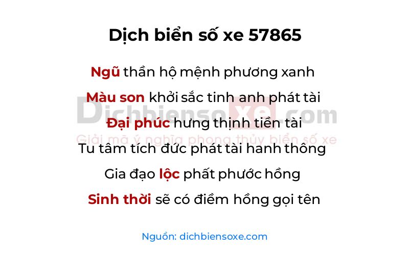 Dịch thơ biển số 57865