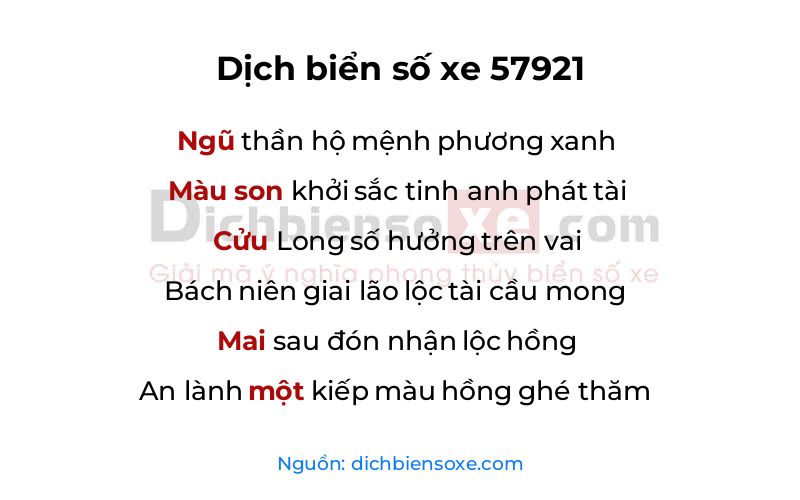 Dịch thơ biển số 57921