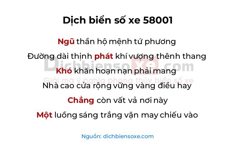 Dịch thơ biển số 58001