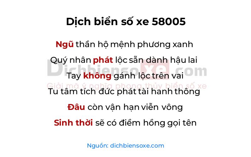 Dịch thơ biển số 58005