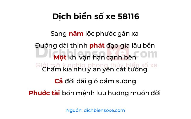 Dịch thơ biển số 58116