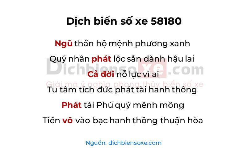 Dịch thơ biển số 58180