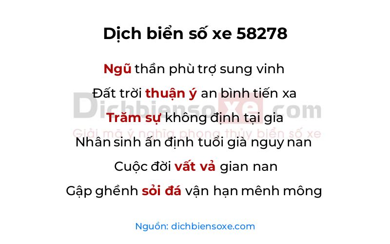 Dịch thơ biển số 58278