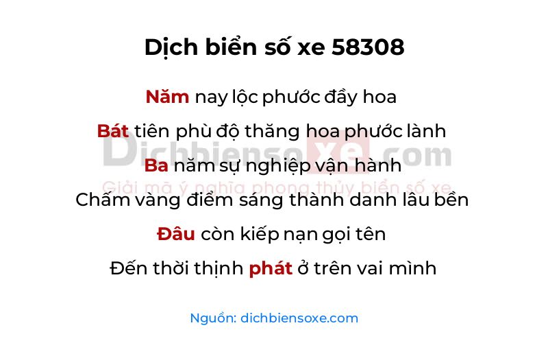 Dịch thơ biển số 58308