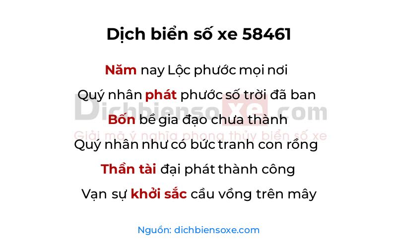 Dịch thơ biển số 58461