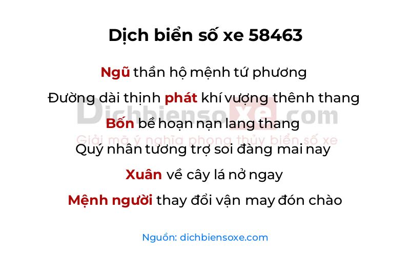 Dịch thơ biển số 58463