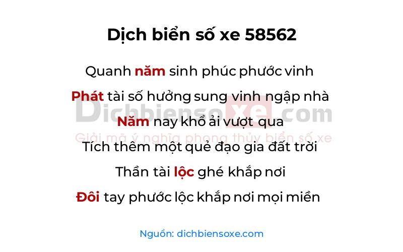 Dịch thơ biển số 58562