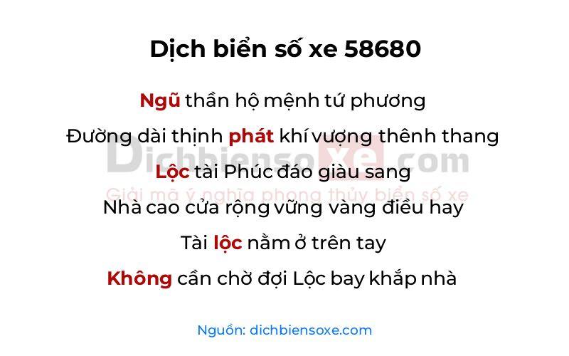 Dịch thơ biển số 58680