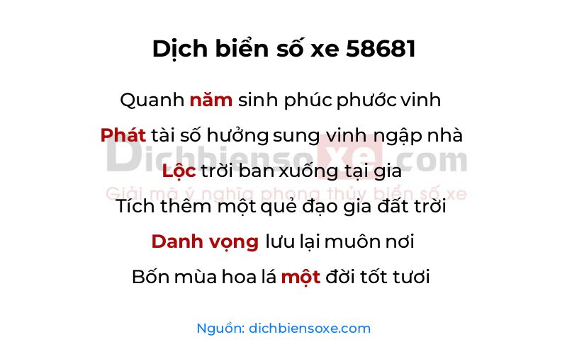 Dịch thơ biển số 58681